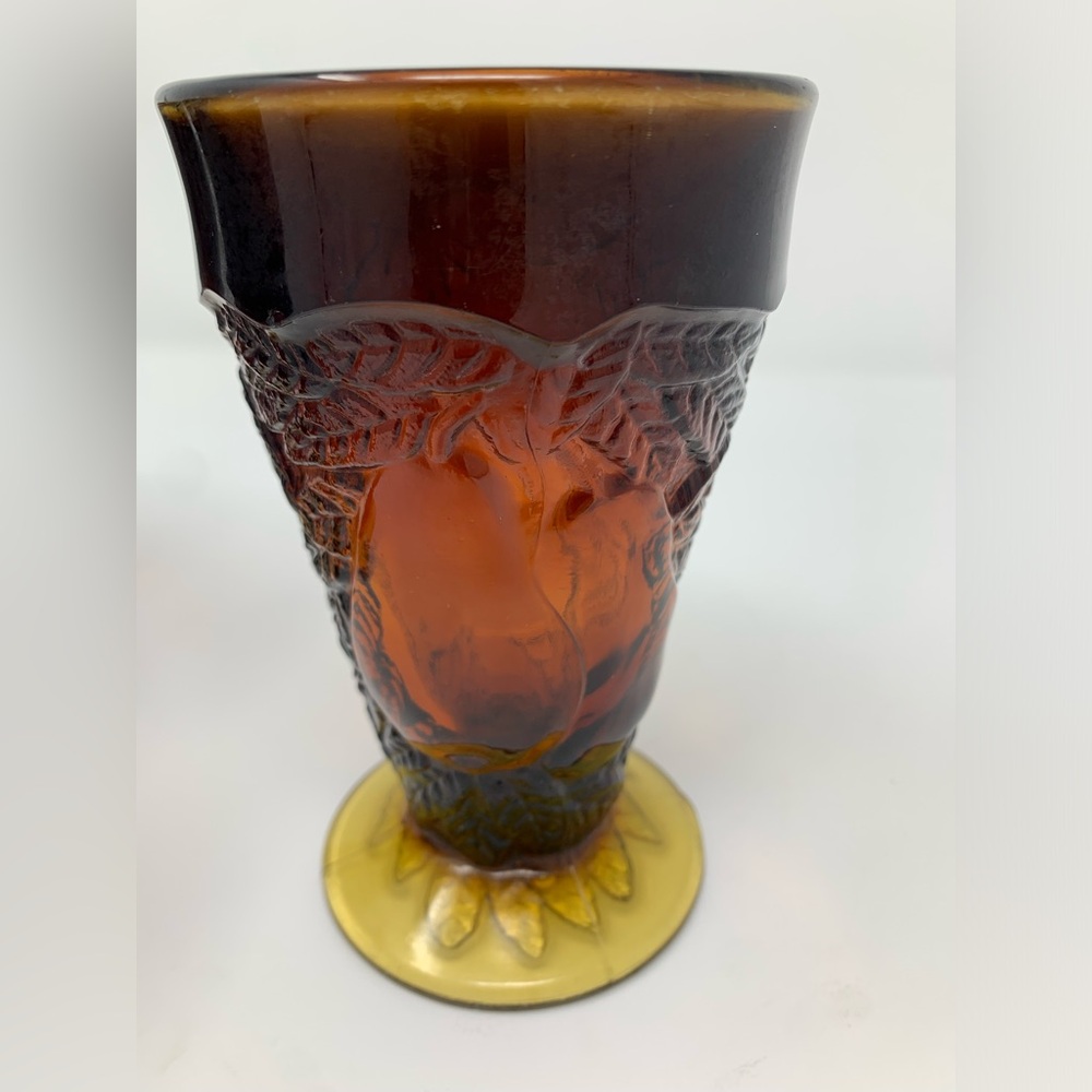 💎 RARE VINTAGE TIARA SWEET PEAR Dark Amber footed Tumblers 9oz goblet glass 5” - Picture 2 of 8